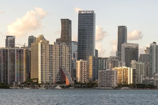 Miami skyline of high-rise condominium and office towers along the water