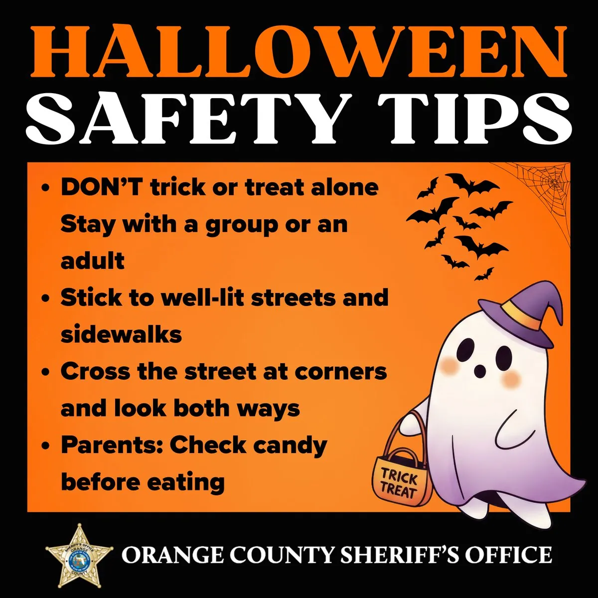 Orange County Sheriff's Office Halloween safety graphic