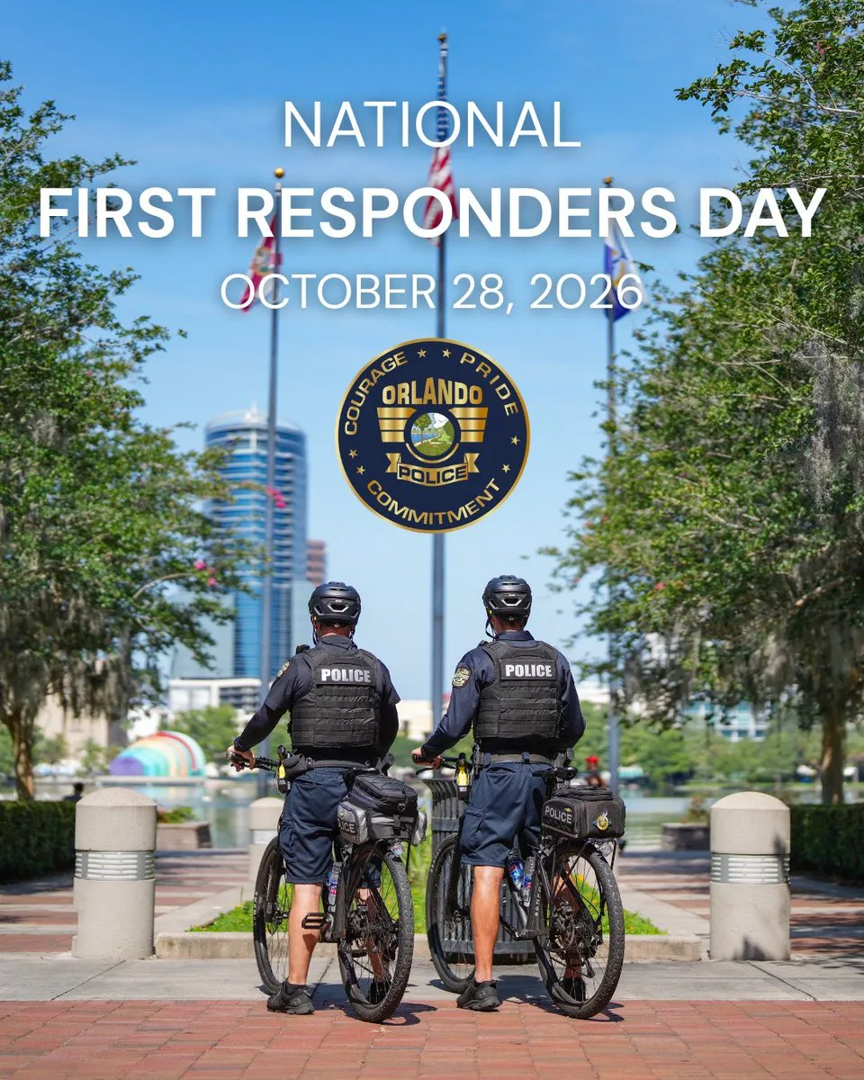 Orlando Police Department graphic for National First Responders Day, October 28, 2026, showing bicycle officers